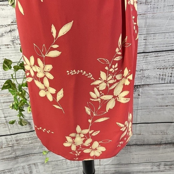 Judith Hart Skirt size 12 Coral Tan Floral Tropical Faux Wrap Pencil Knee Hawaii - Picture 8 of 14